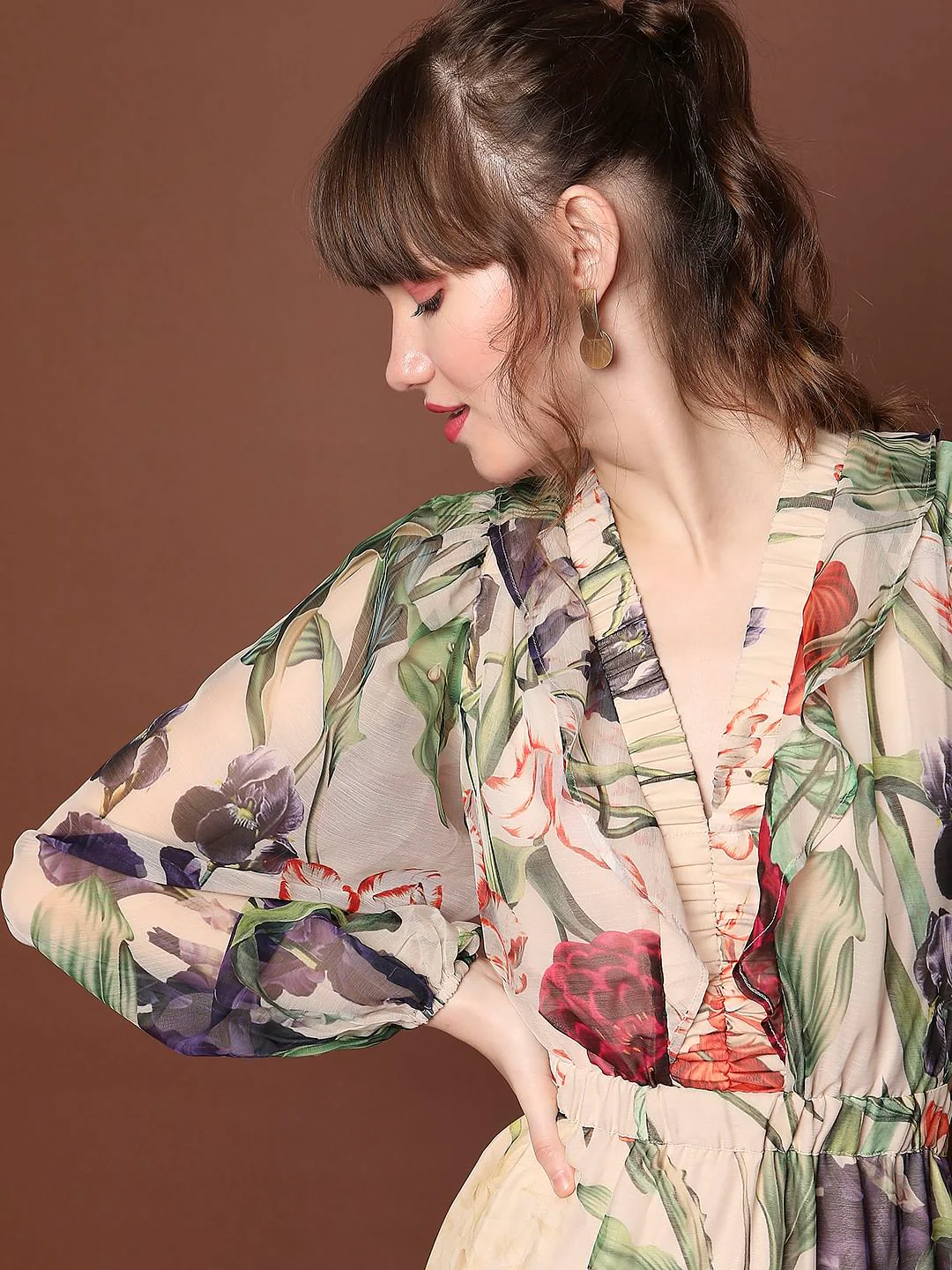 Marquee Beige Floral Print Midi Dress - Image 5