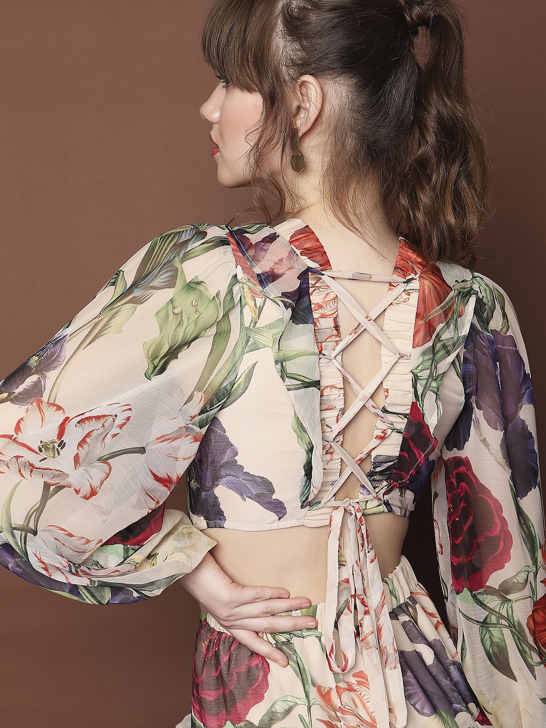 Marquee Beige Floral Print Midi Dress - Image 6