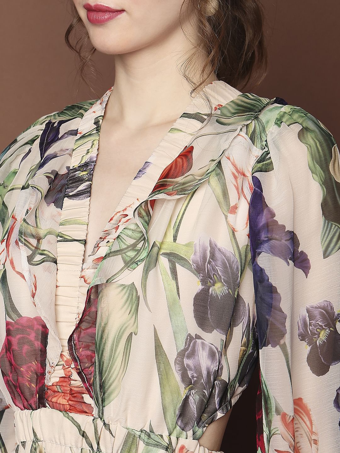 Marquee Beige Floral Print Midi Dress - Image 8