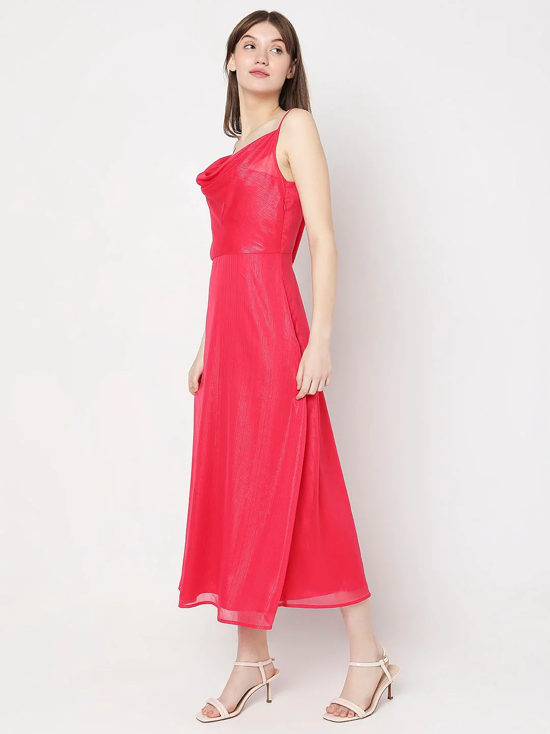 Red Cowl Neck Maxi Dress - Image 3