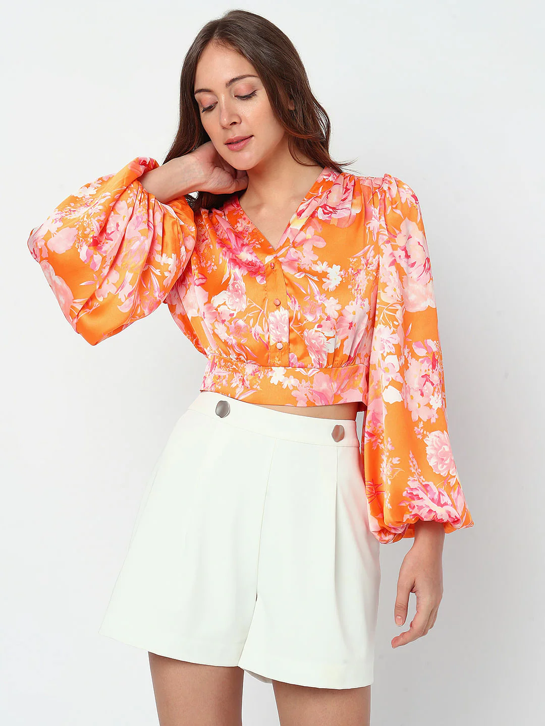Orange Floral Crop Top - Image 2