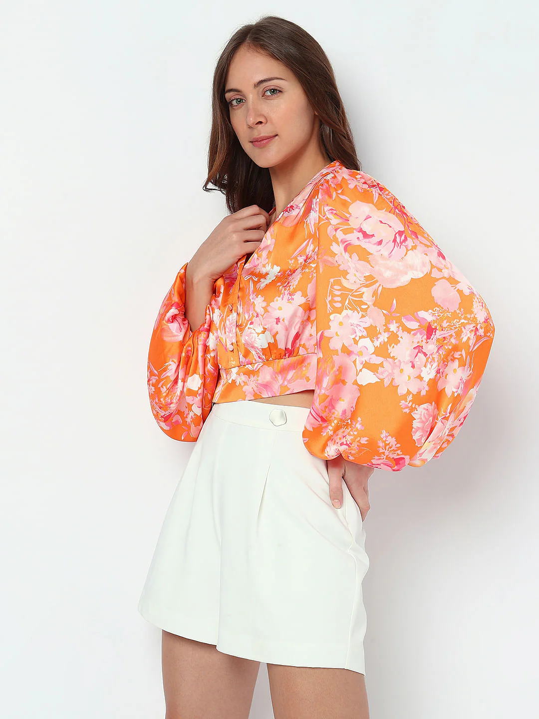 Orange Floral Crop Top - Image 3