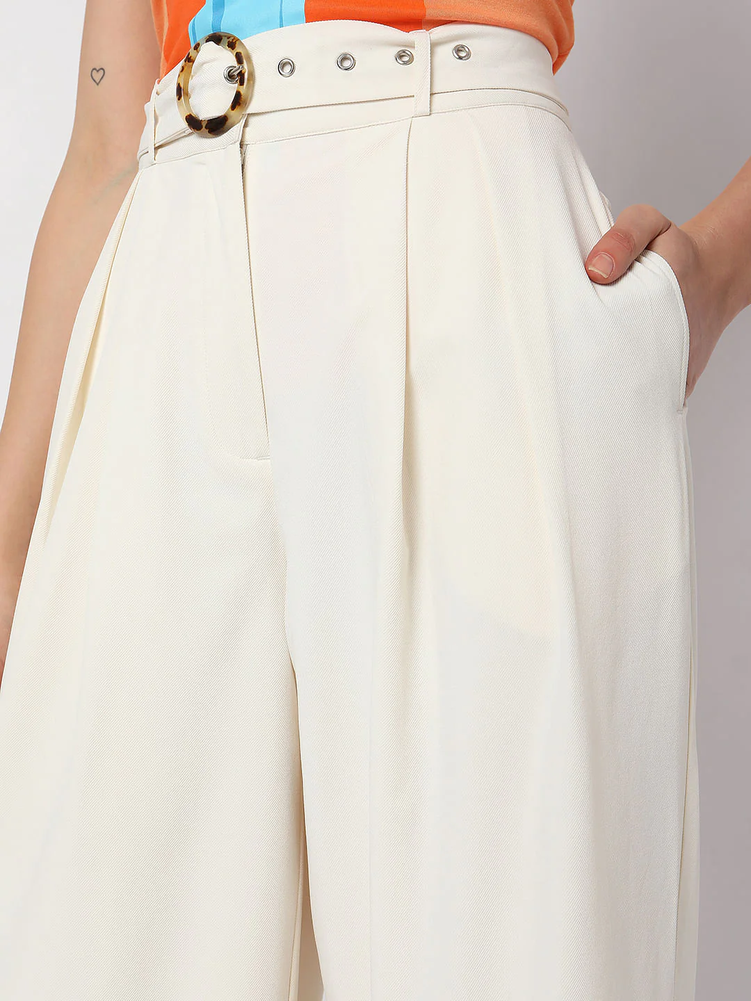 Beige High Rise Wide Leg Pants - Image 5