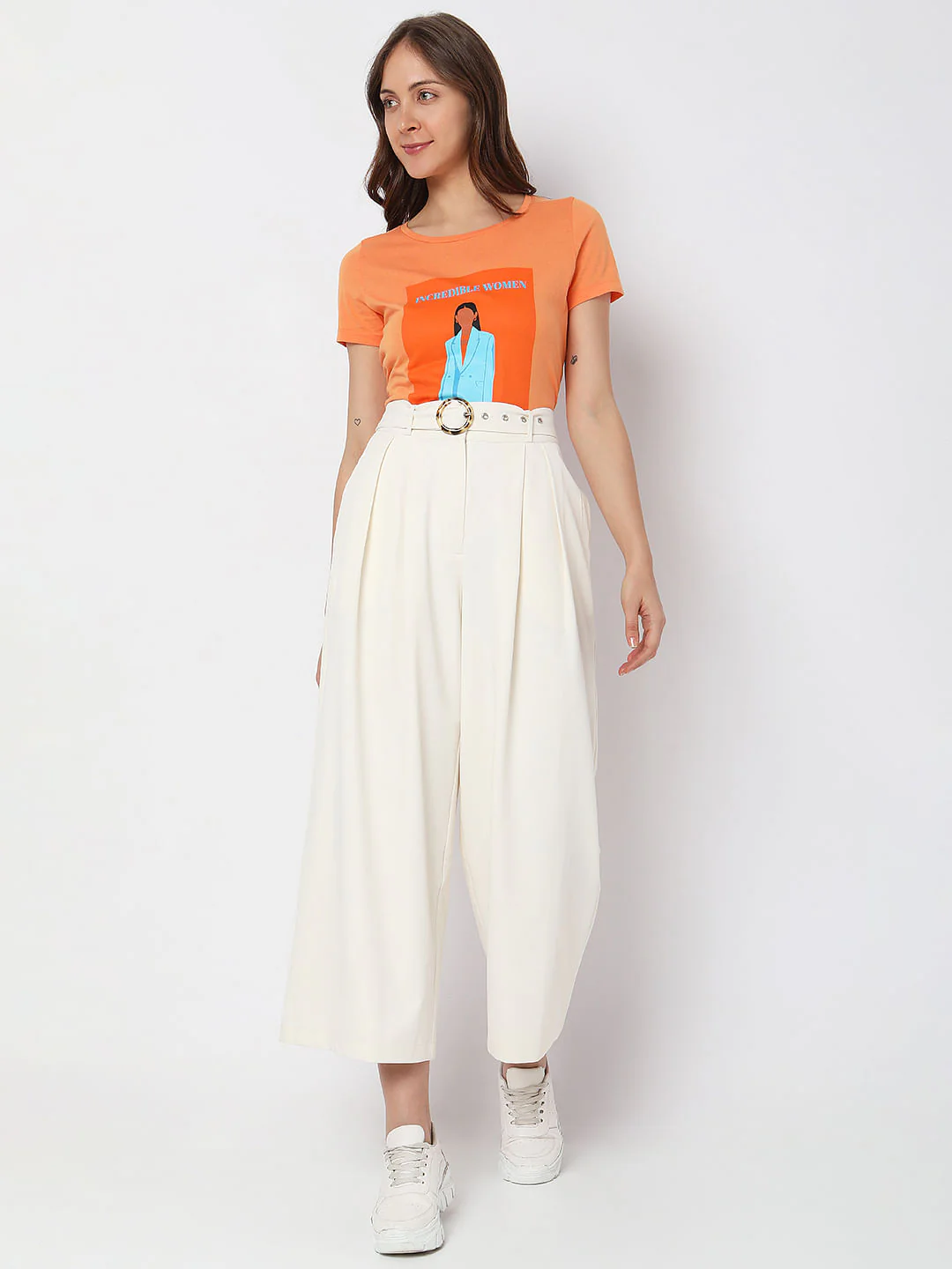 Beige High Rise Wide Leg Pants - Image 6