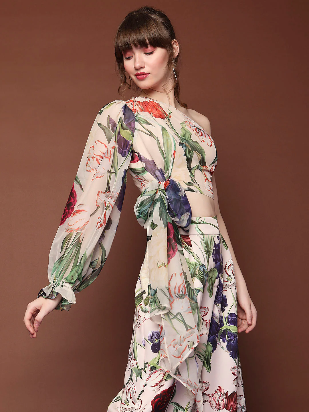 Marquee Beige Floral One-Shoulder Top - Image 3