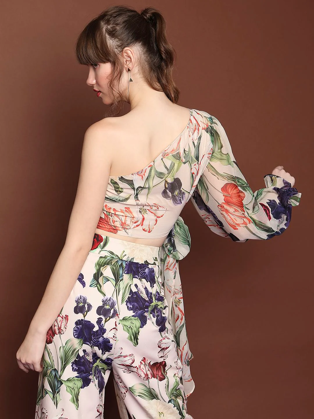 Marquee Beige Floral One-Shoulder Top - Image 4