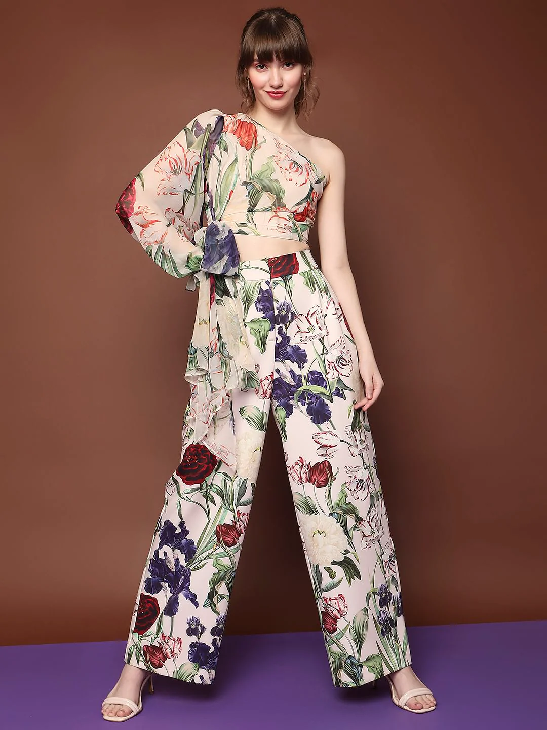 Marquee Beige Floral One-Shoulder Top - Image 5