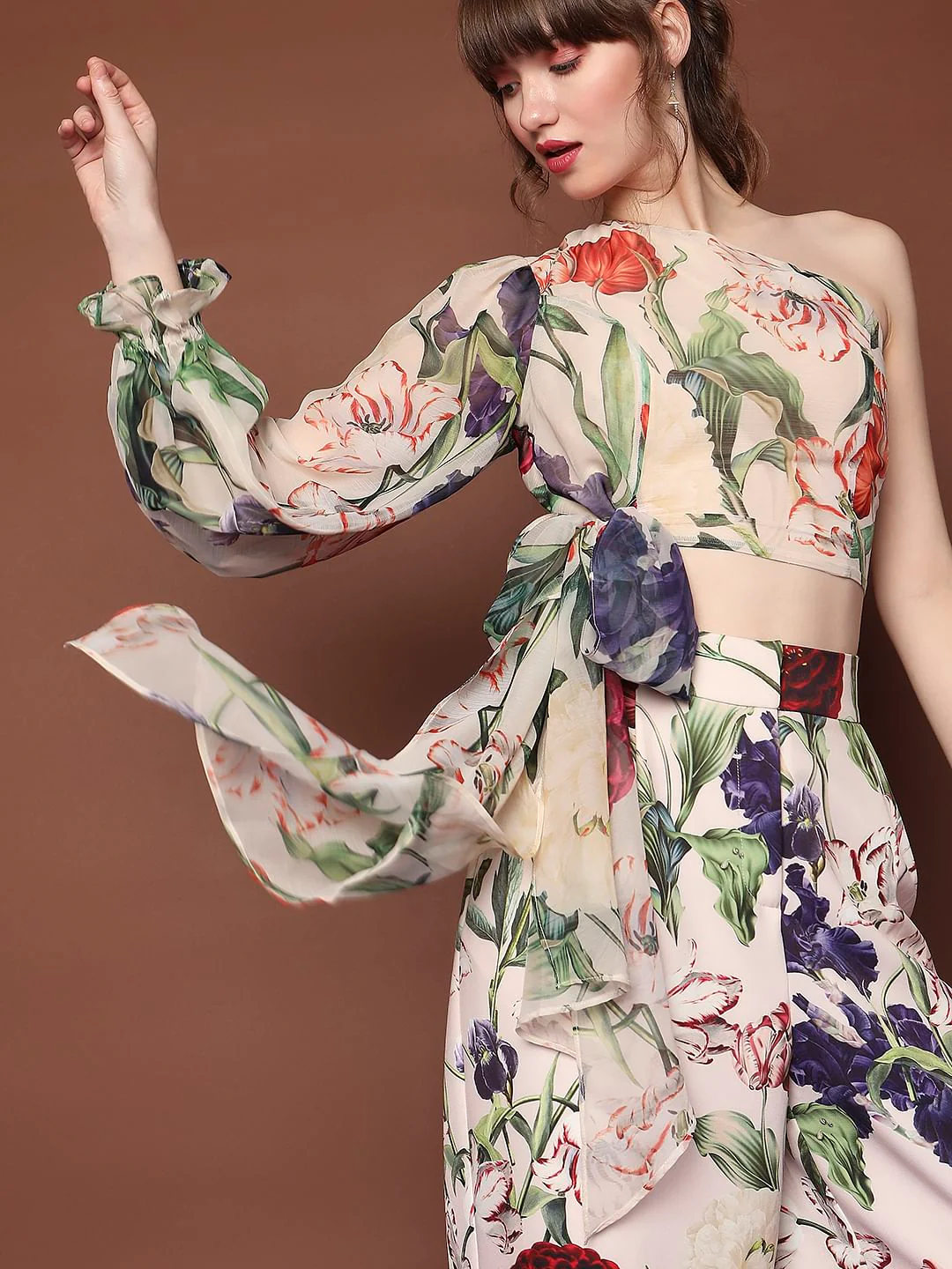 Marquee Beige Floral One-Shoulder Top - Image 6