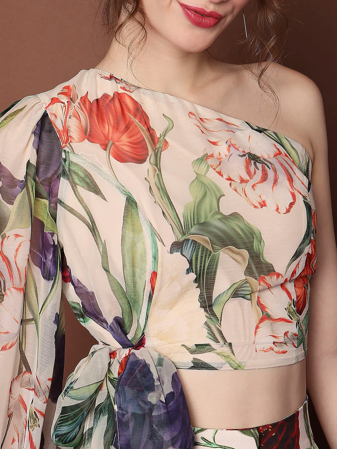 Marquee Beige Floral One-Shoulder Top - Image 8
