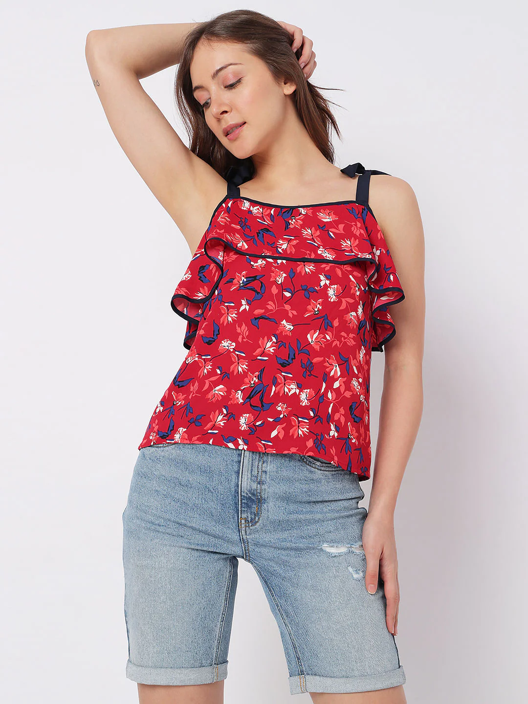 Red Floral Tie-Up Top - Image 2
