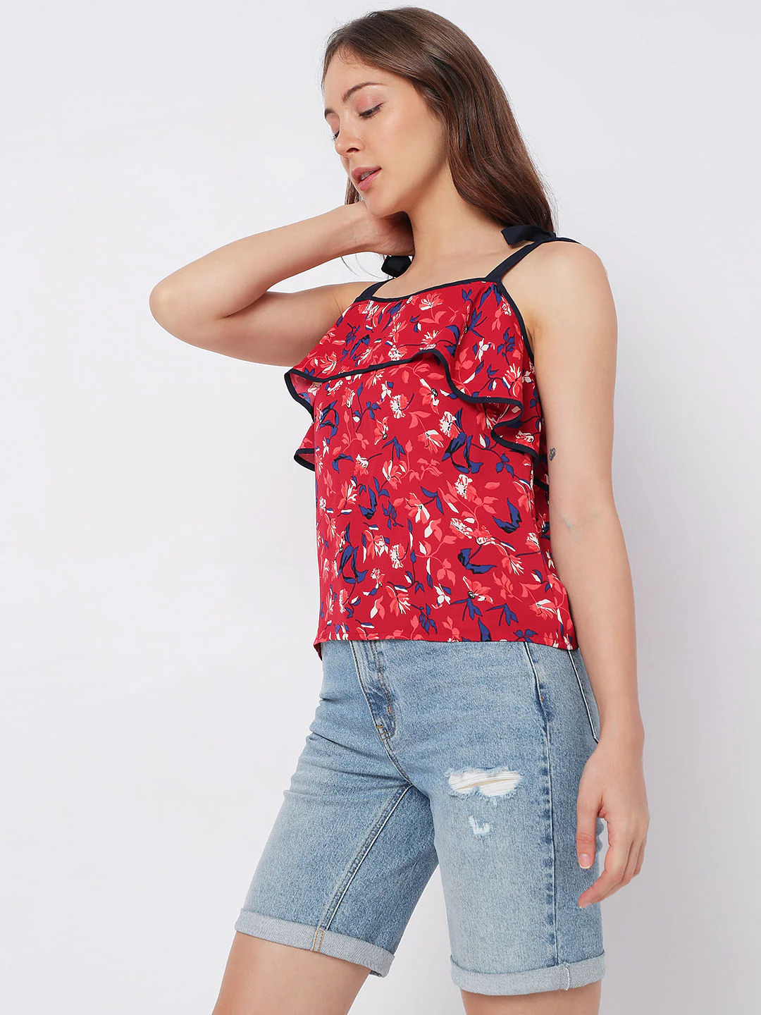 Red Floral Tie-Up Top - Image 3