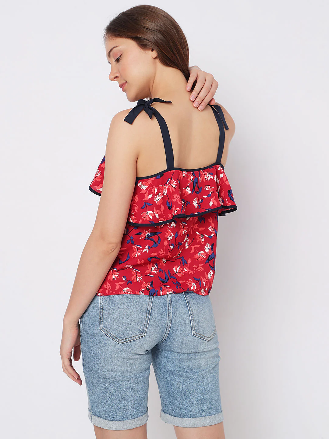 Red Floral Tie-Up Top - Image 4
