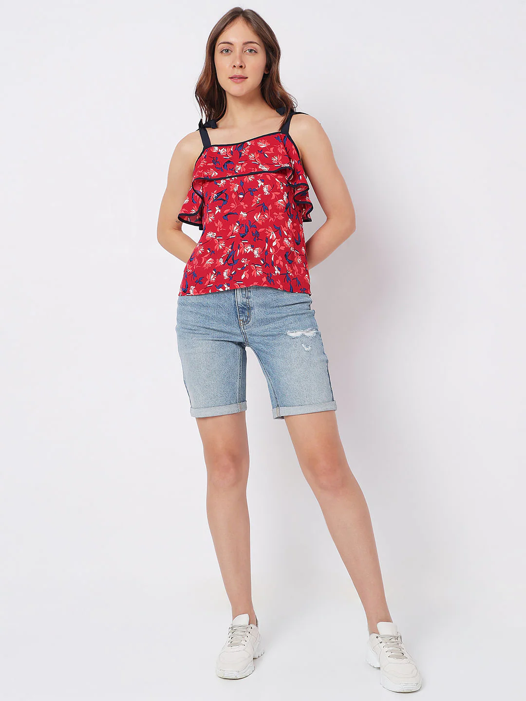 Red Floral Tie-Up Top - Image 5