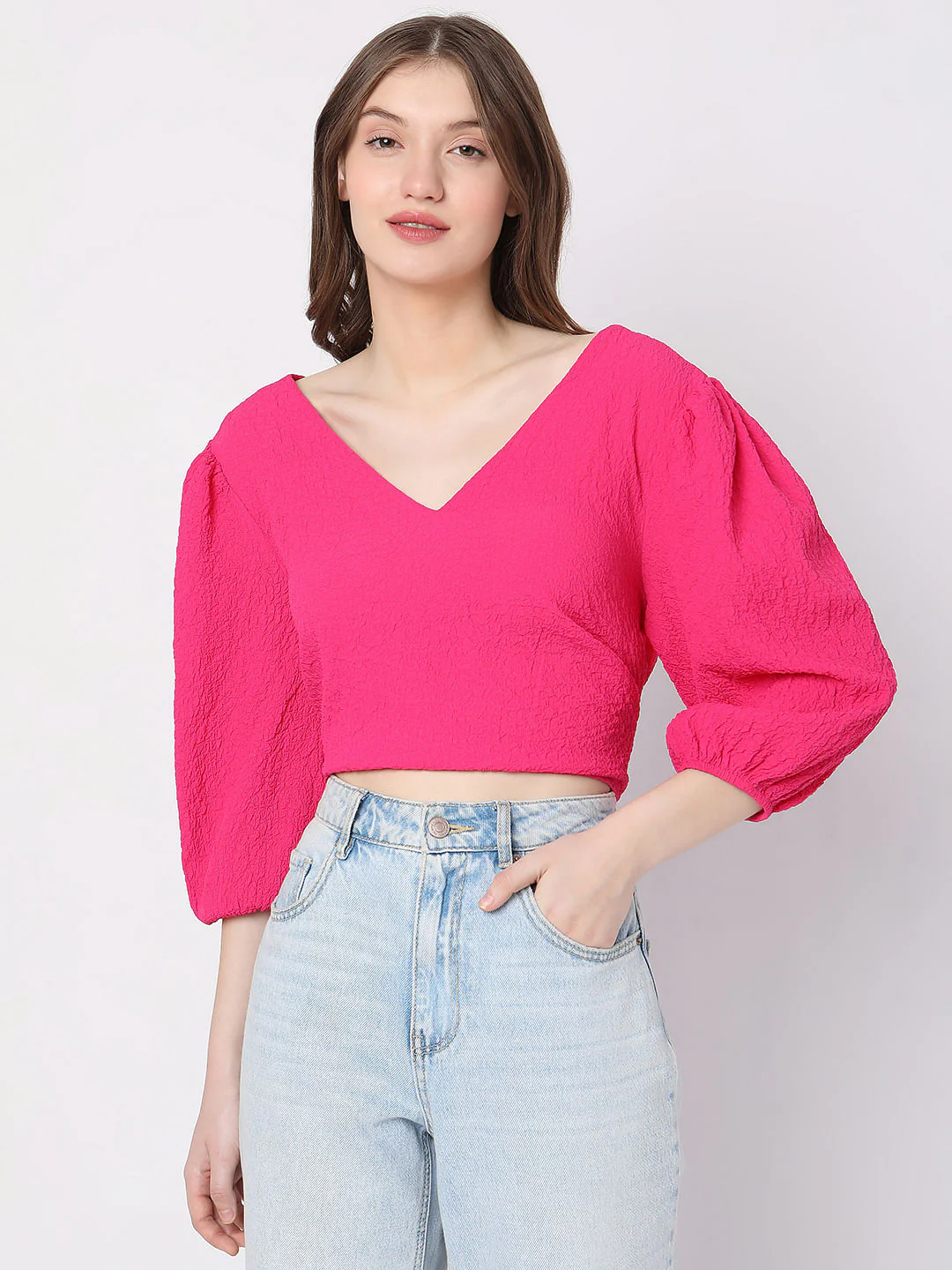 Pink Textured Crop Top - Image 2
