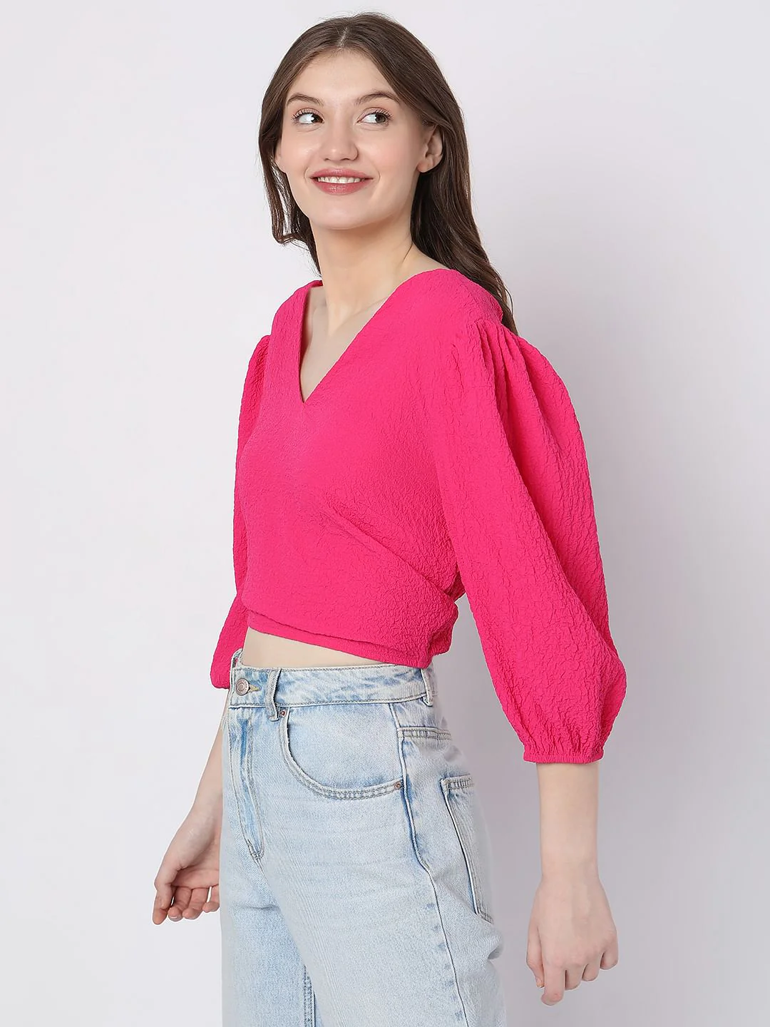 Pink Textured Crop Top - Image 3