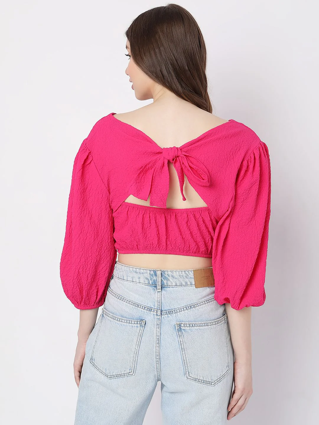 Pink Textured Crop Top - Image 4