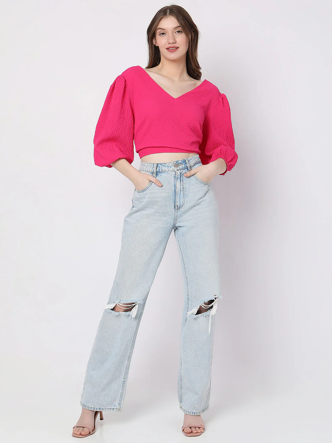 Pink Textured Crop Top - Image 5