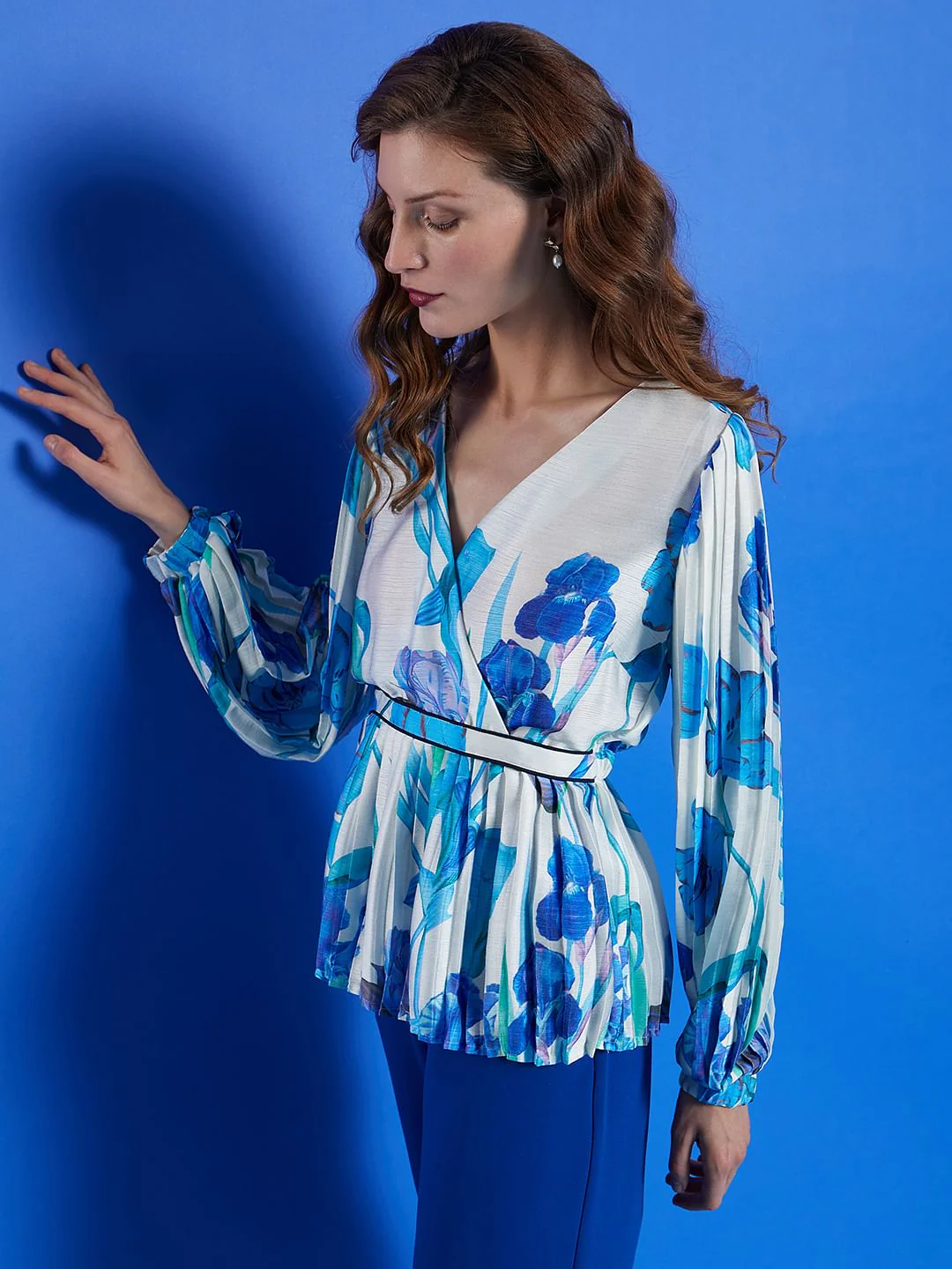 White Pleated Floral Top - Image 3