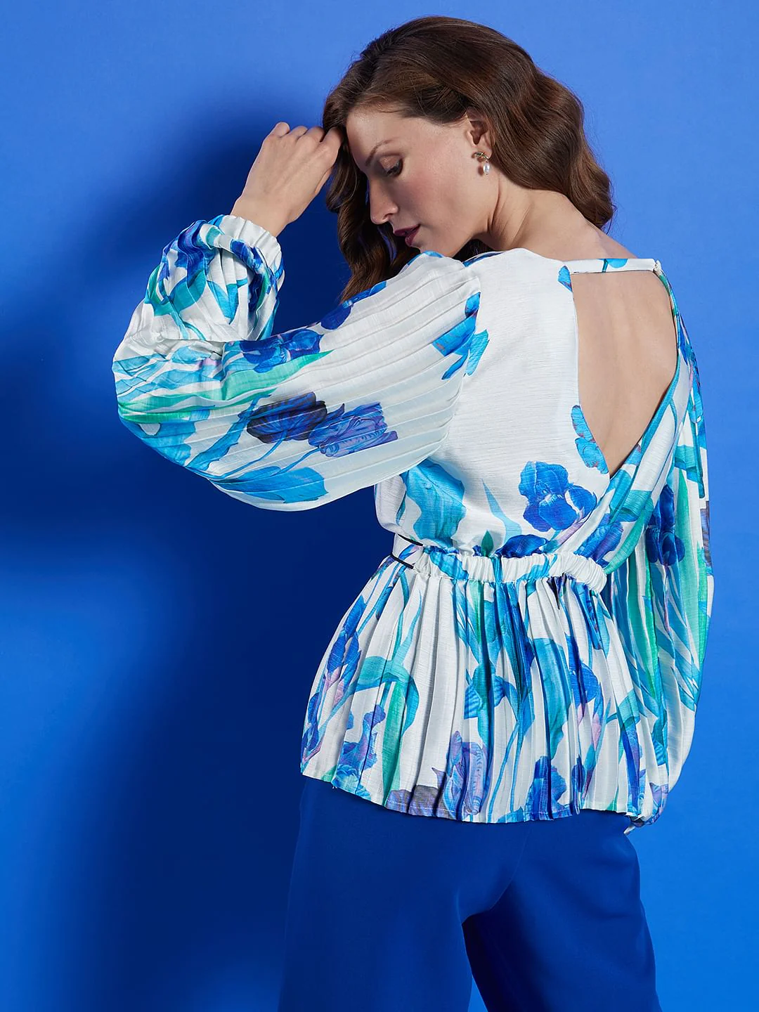 White Pleated Floral Top - Image 4
