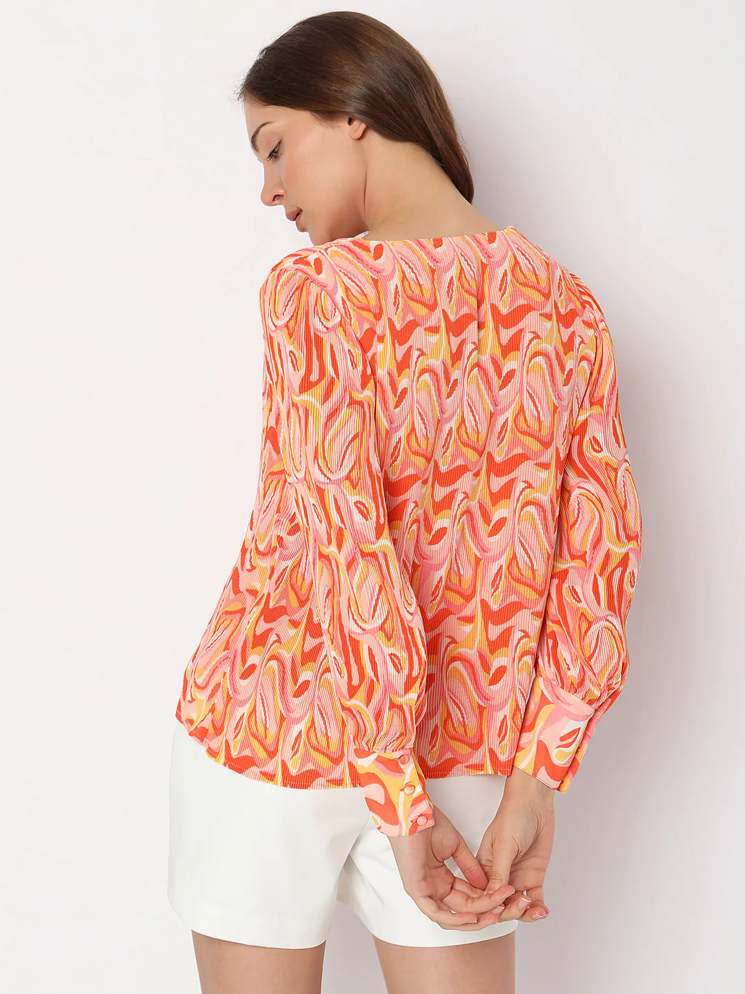 Orange Printed Pleated Top - Image 4
