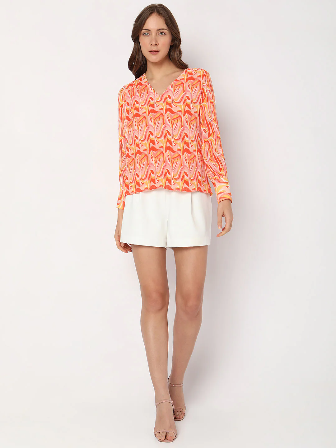 Orange Printed Pleated Top - Image 5
