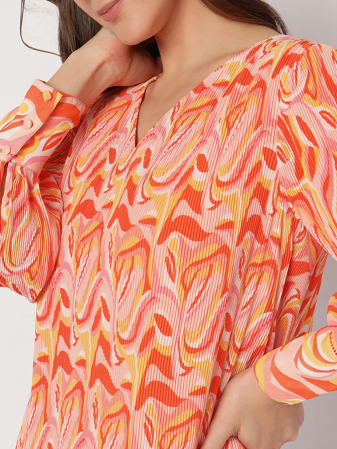 Orange Printed Pleated Top - Image 6