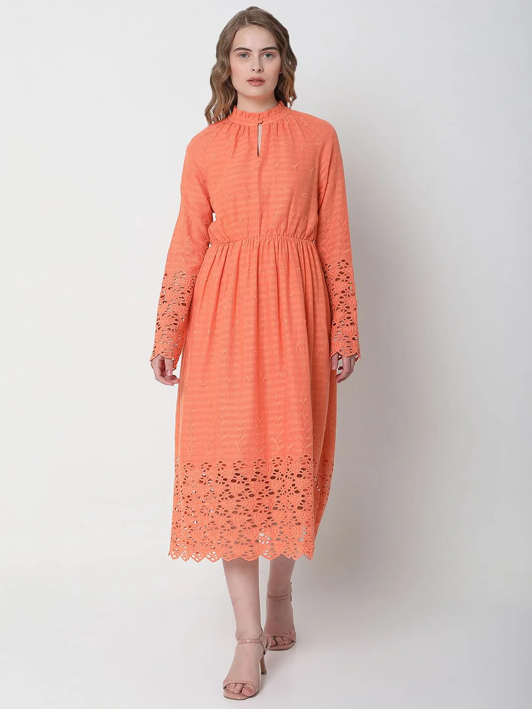 Peach Embroidered Midi Dress - Image 2