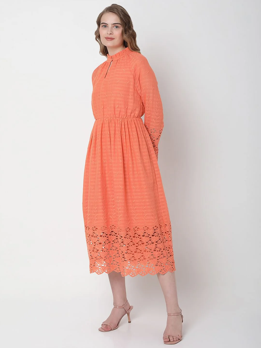 Peach Embroidered Midi Dress - Image 3