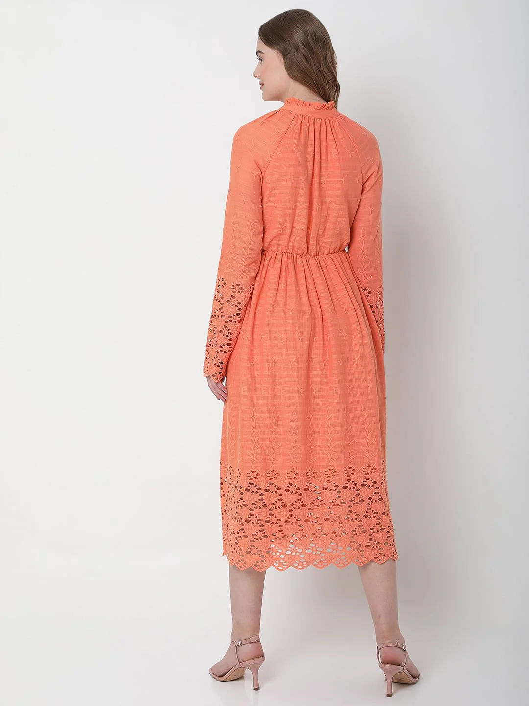 Peach Embroidered Midi Dress - Image 4
