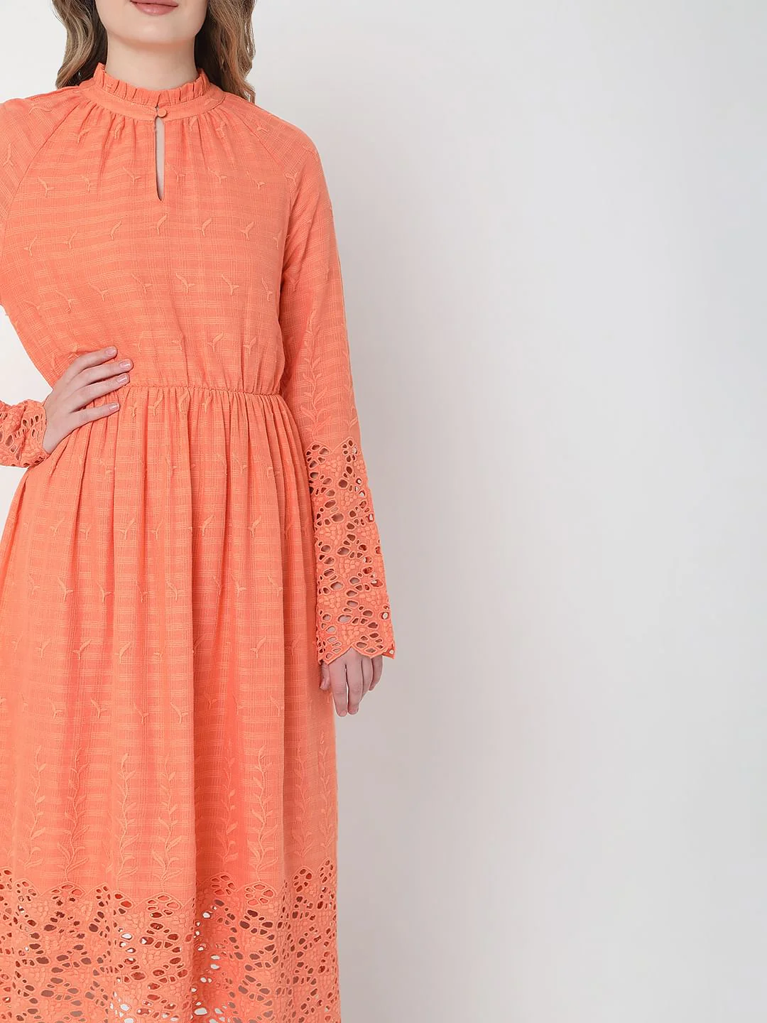 Peach Embroidered Midi Dress - Image 5