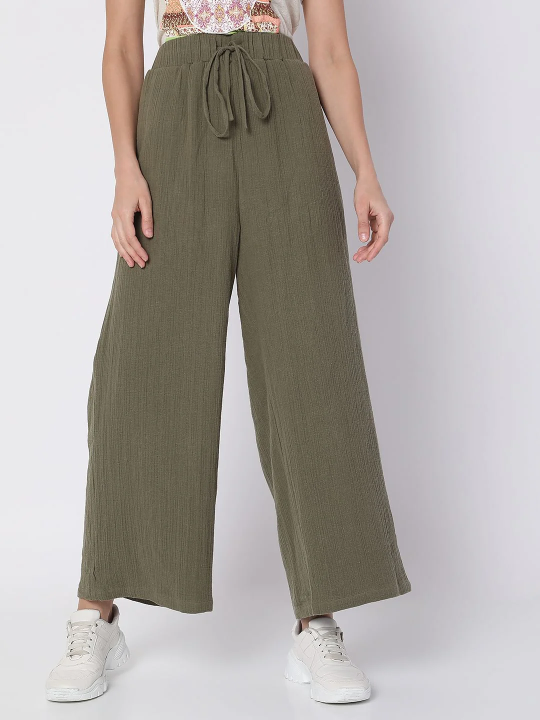 Green High Rise Wide Leg Pants - Image 2