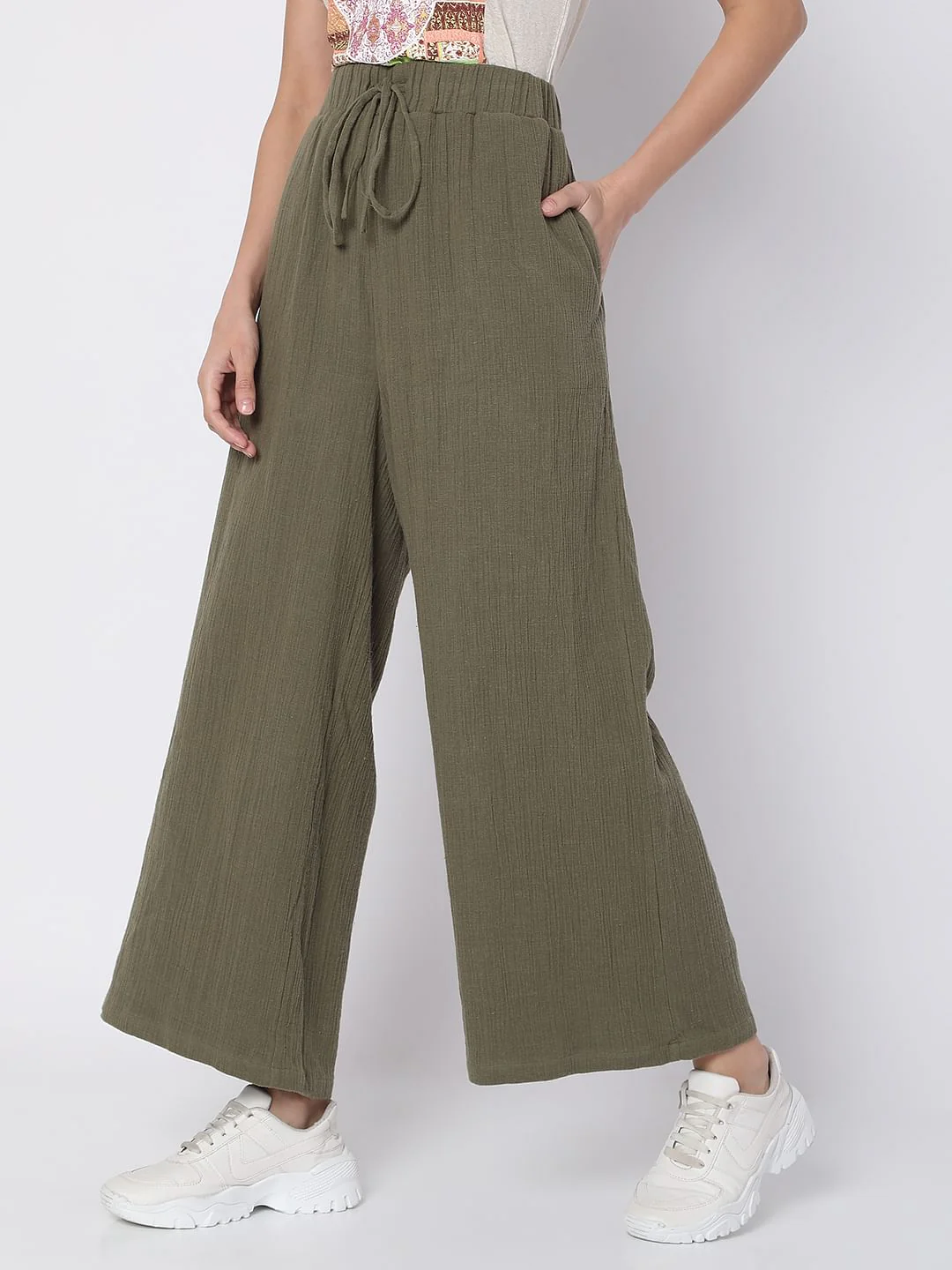 Green High Rise Wide Leg Pants - Image 3