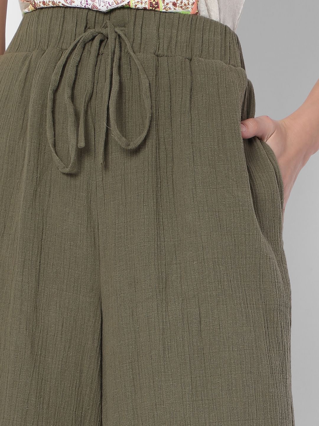 Green High Rise Wide Leg Pants - Image 5