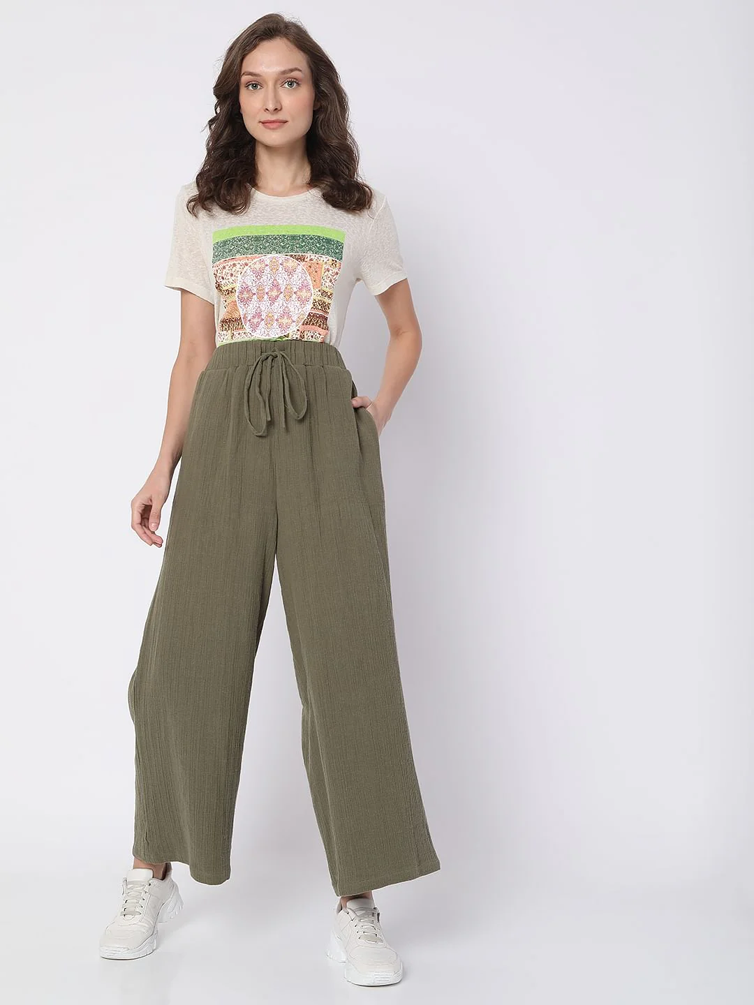 Green High Rise Wide Leg Pants - Image 6
