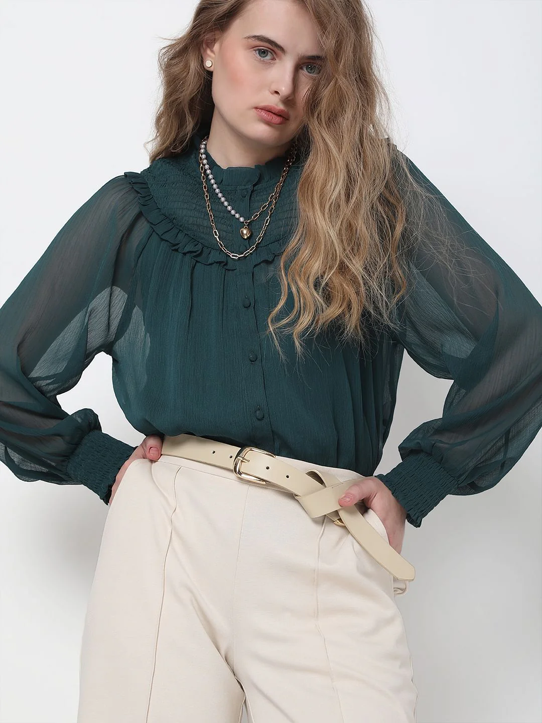 Green Smocked Top