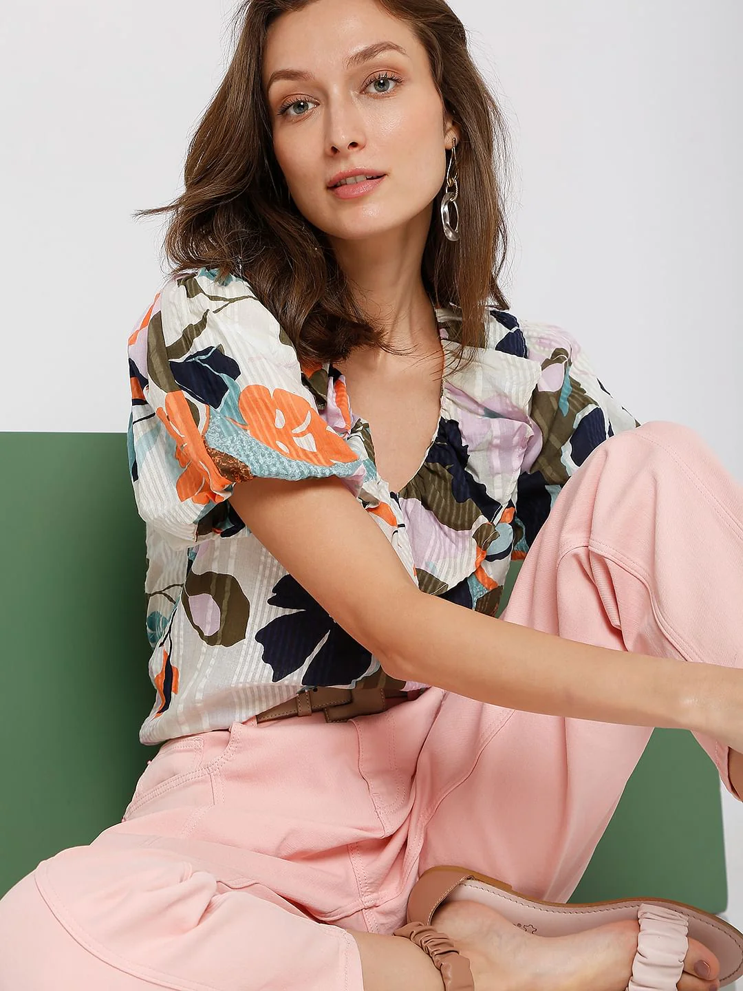 Beige Floral Print Top