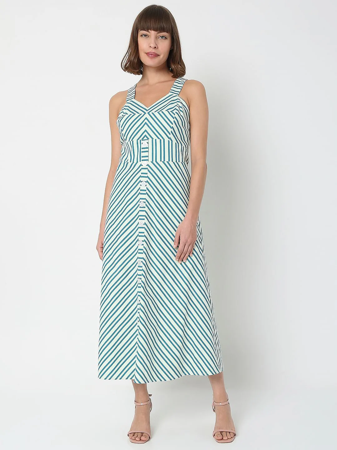 Blue Striped Midi Dress - Image 2