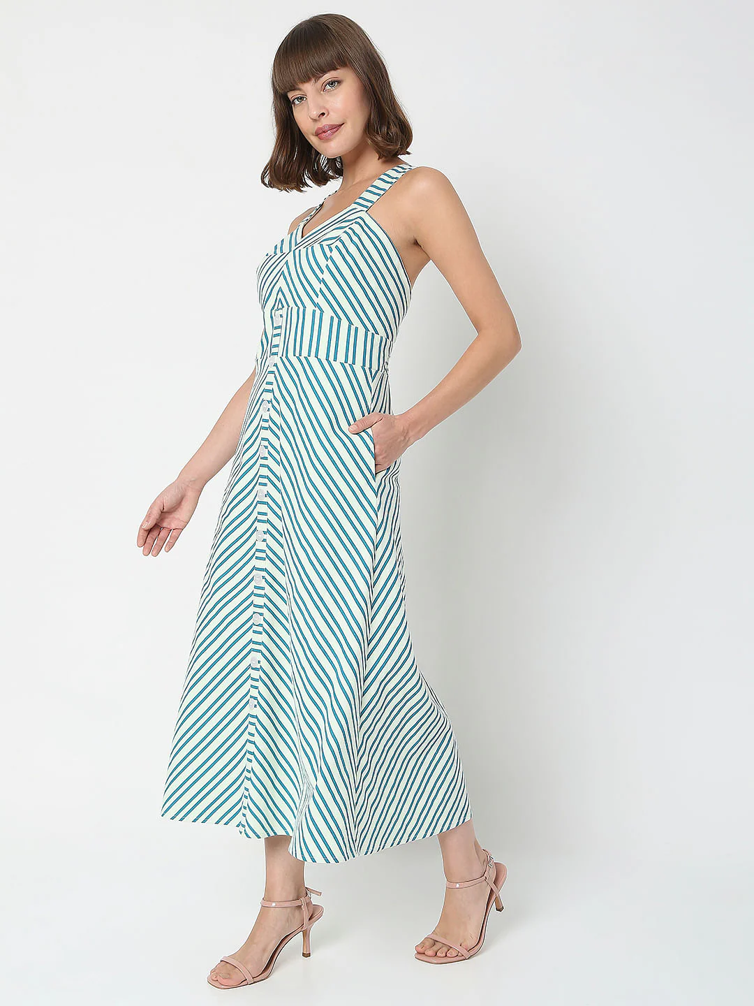 Blue Striped Midi Dress - Image 3