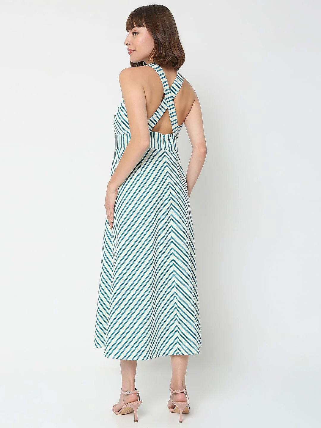 Blue Striped Midi Dress - Image 4