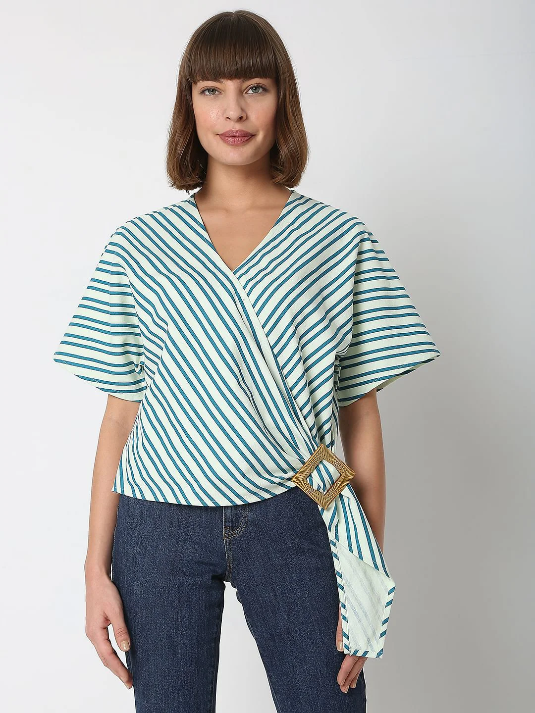 Green Striped Wrap Top - Image 2