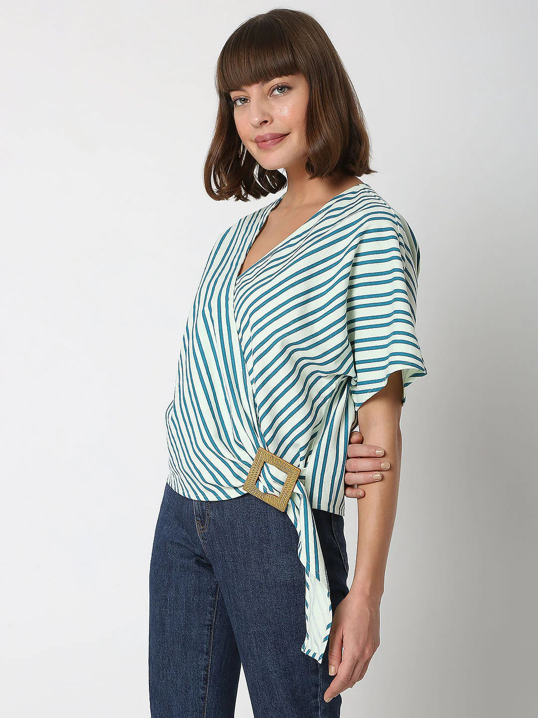 Green Striped Wrap Top - Image 3