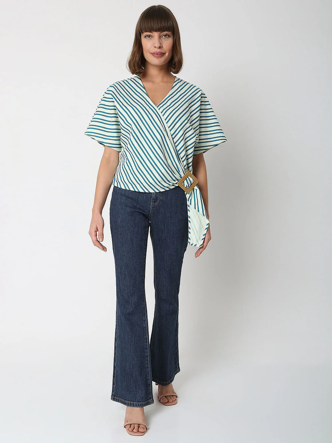 Green Striped Wrap Top - Image 5