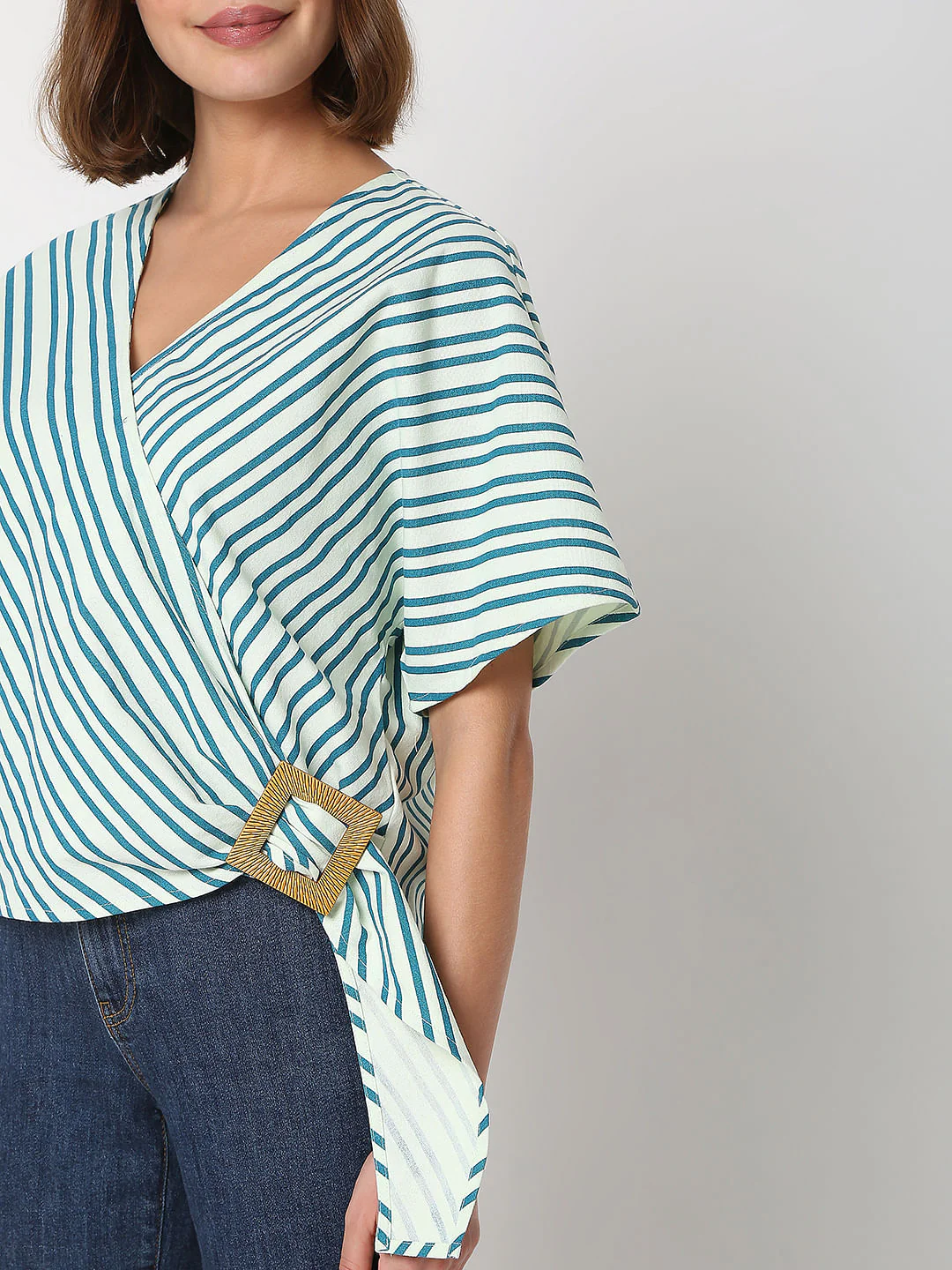 Green Striped Wrap Top - Image 6