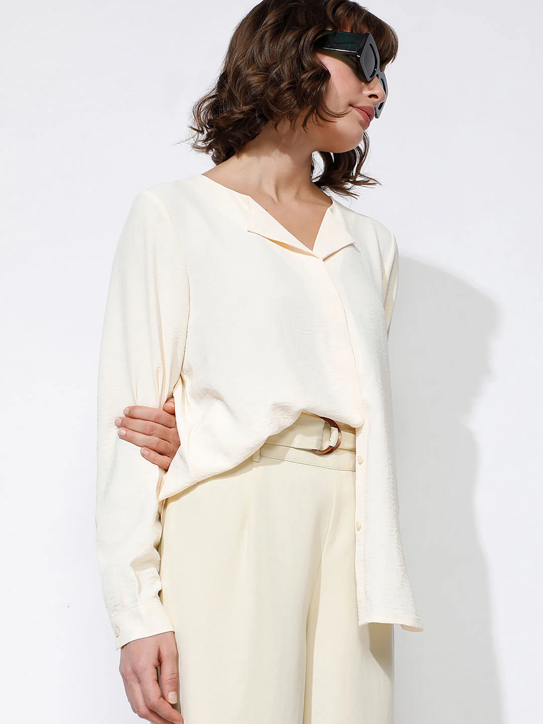 Ecru Folded Collar Top