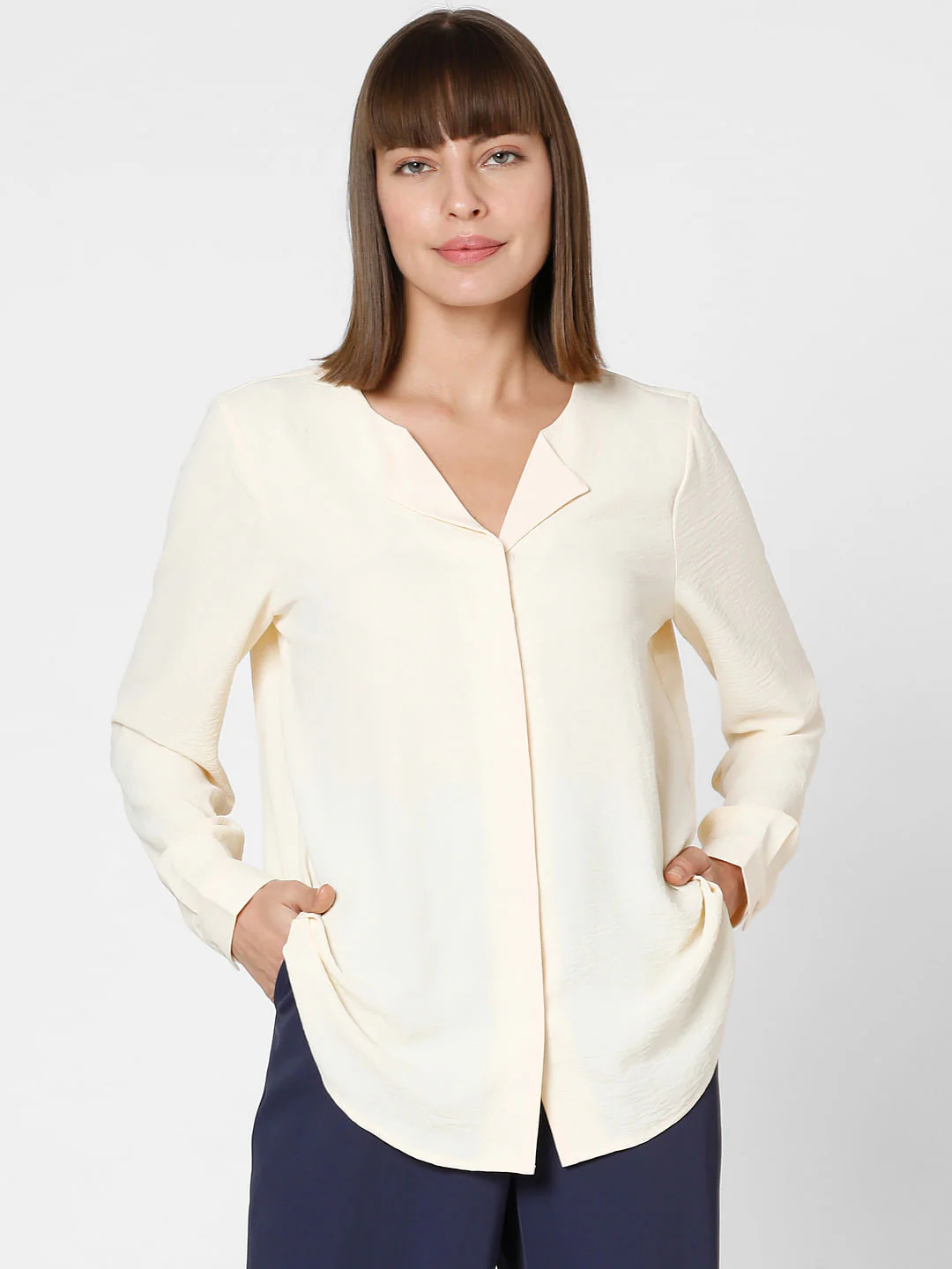 Ecru Folded Collar Top - Image 2