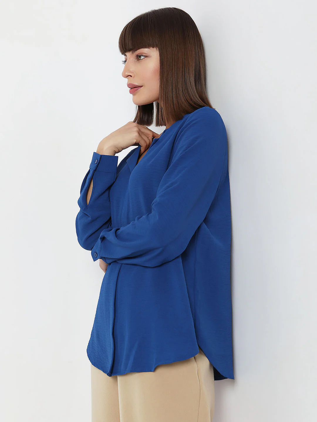 Blue Folded Collar Top - Image 3