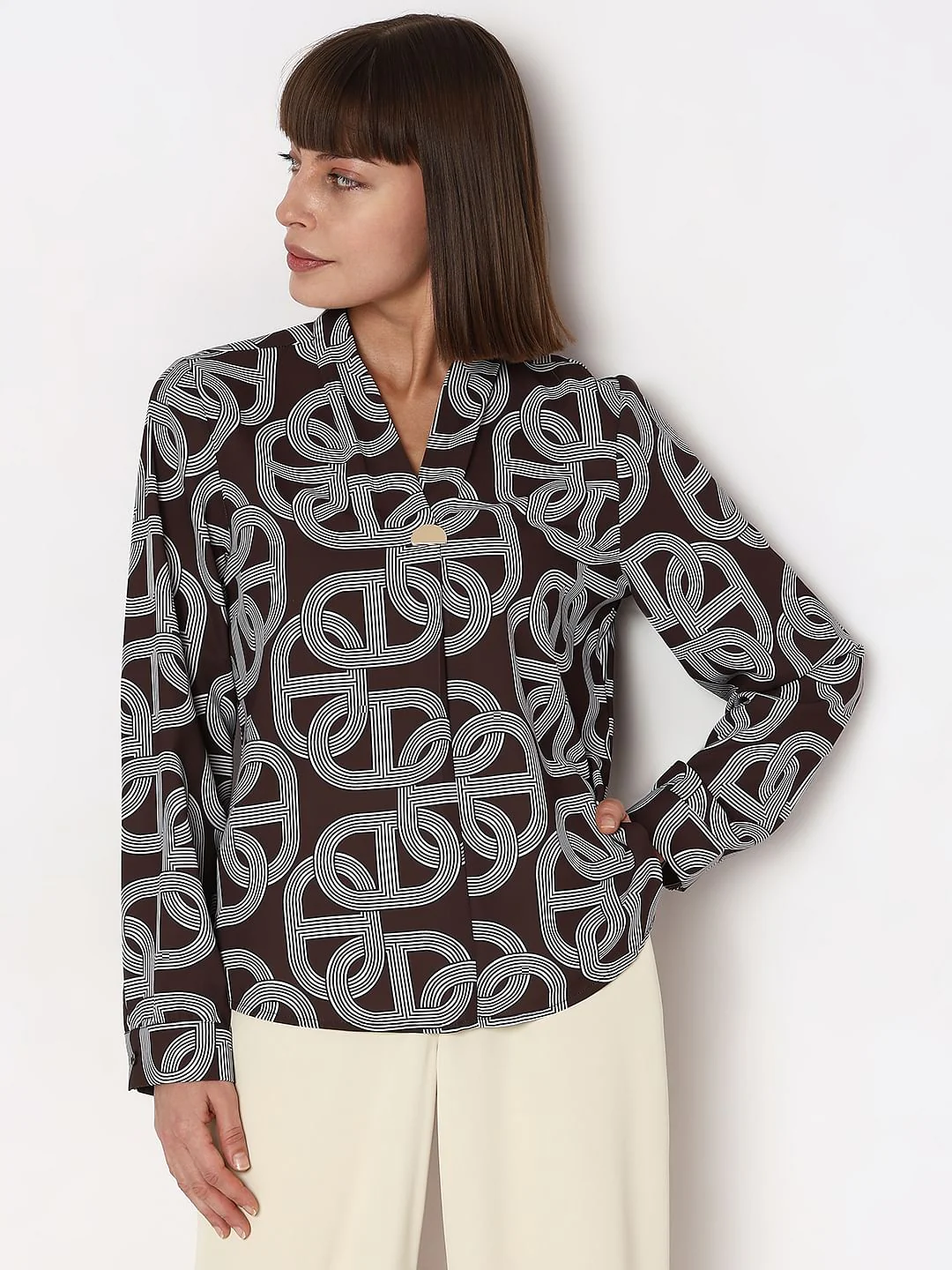 Brown Abstract Print Top - Image 2