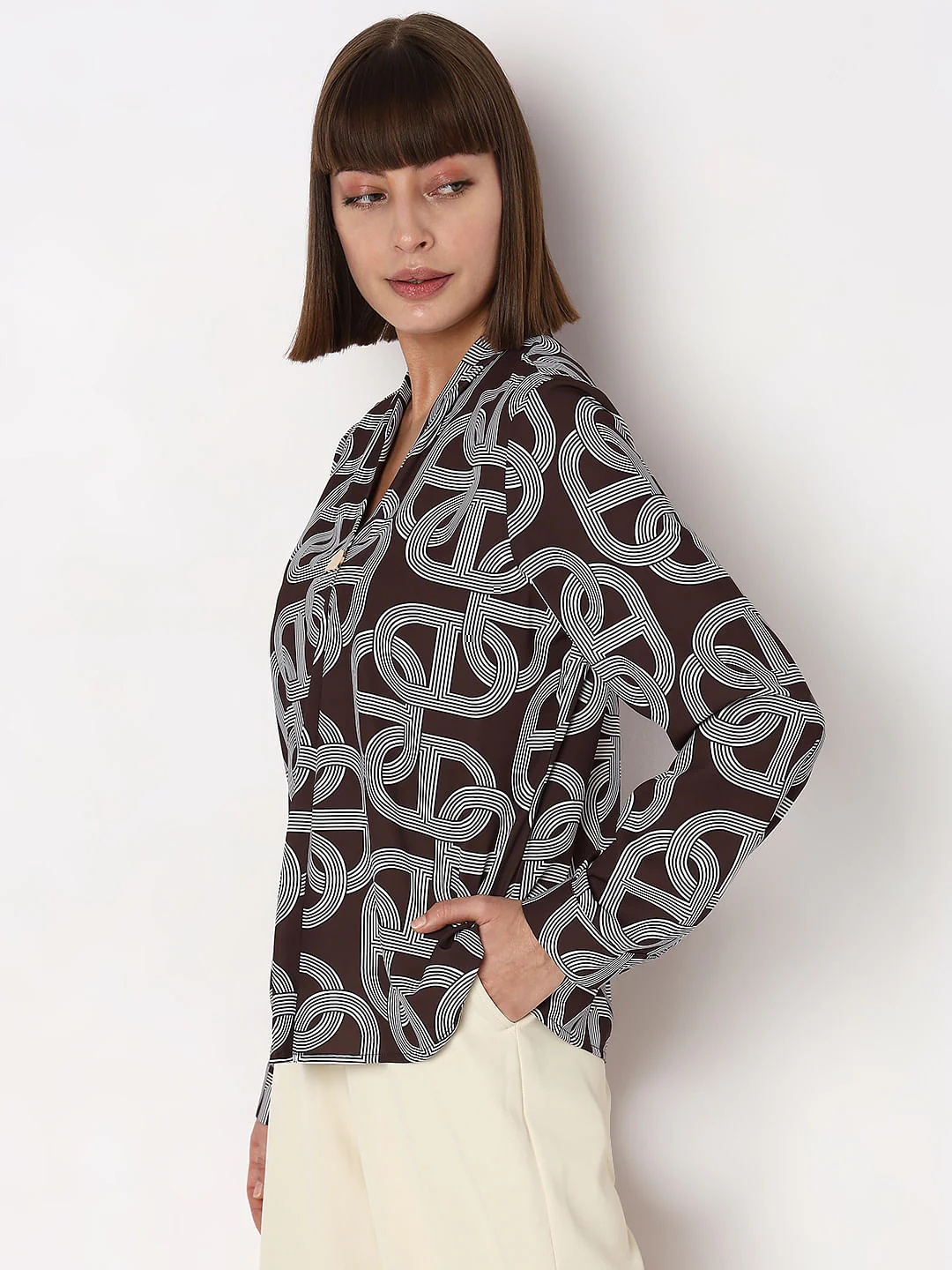 Brown Abstract Print Top - Image 3