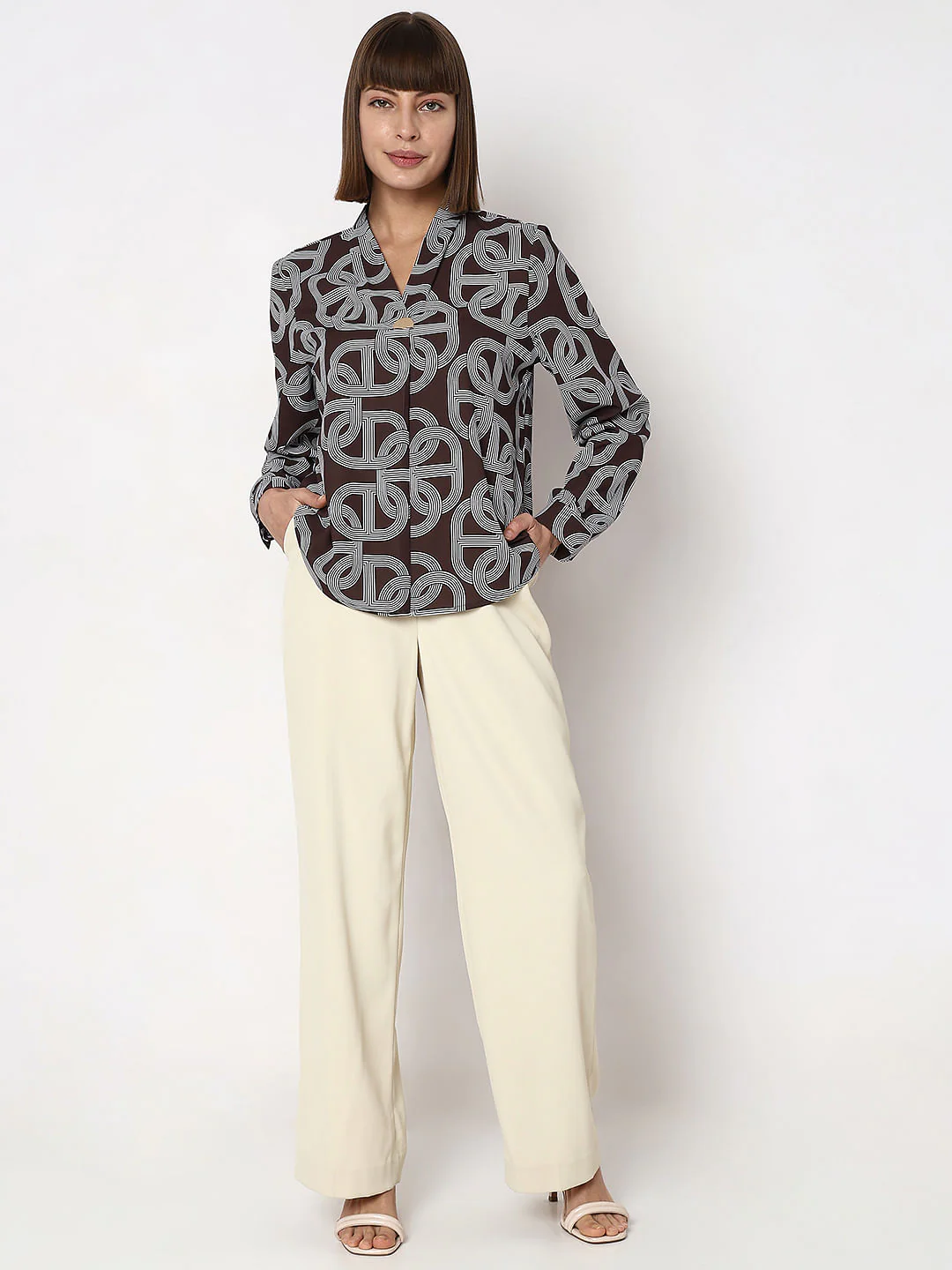 Brown Abstract Print Top - Image 5