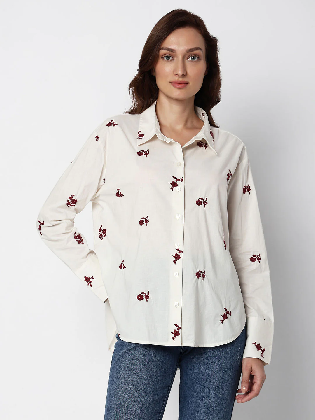 Beige Floral Embroidered Shirt - Image 2